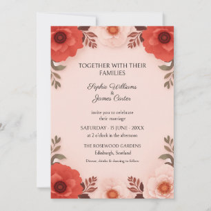 Convite de Casamento Coral Red Poppy Blush