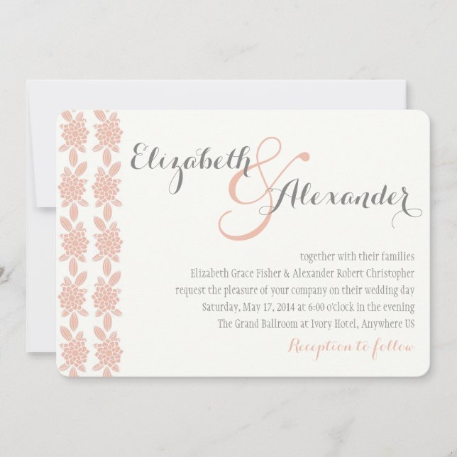 Convite de Casamento Coral Simplesmente Elegante (Frente)