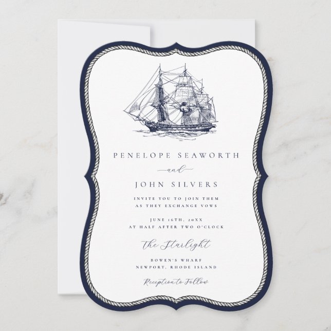 Convite de Casamento Corda Naval Náutica Suporte (Frente)