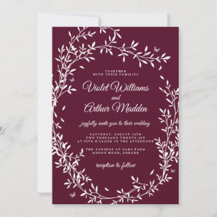 Convite de Casamento Coroa Botânica Borgonha