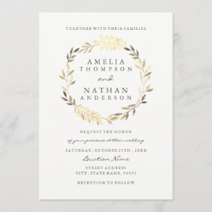 Convite de Casamento Coroa de Folhas de Oliveira D