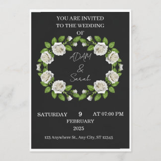 Convite de Casamento Coroa de Rosas Preto e Branco