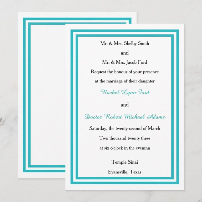 Convite de Casamento - Corte Duplo Verde -5x7 (Frente/Verso)