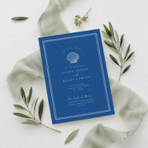Convite de Casamento Costeiro Concha Azul Francês