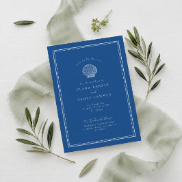 Convite de Casamento Costeiro Concha Azul Francês