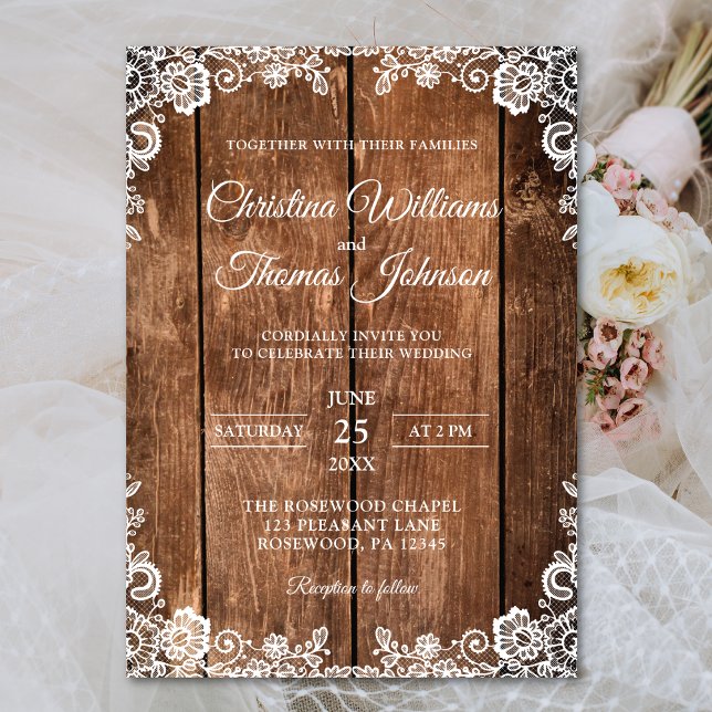 Convite de Casamento Country com Madeira Rústica e (Criador carregado)