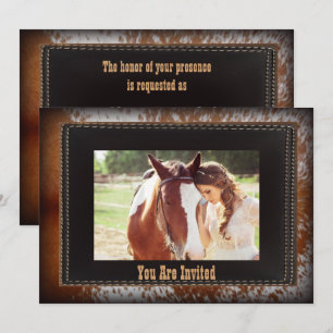 Convite de casamento country western de couro de v