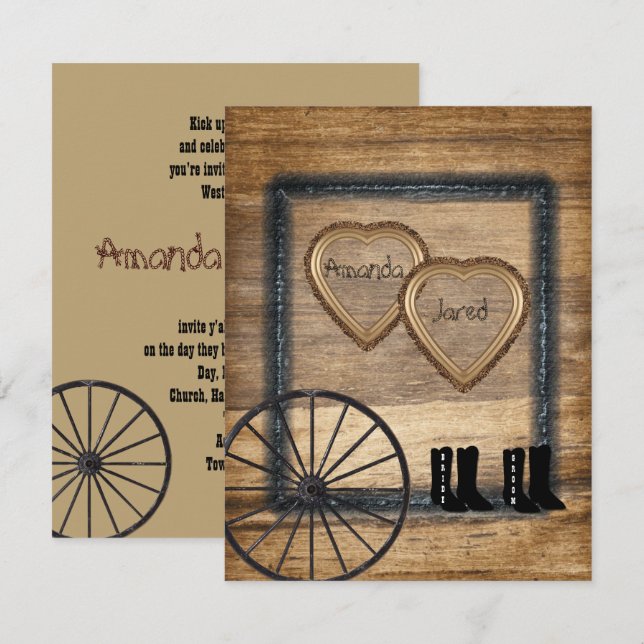 Convite de Casamento Country Western, Roda de Carr (Frente/Verso)