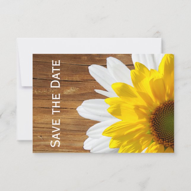 Convite de casamento Country Wood Sunflower Daisy (Verso)