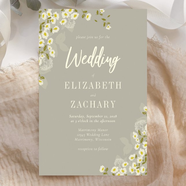 Convite de Casamento Creme Bege Floral Econômico (Criador carregado)