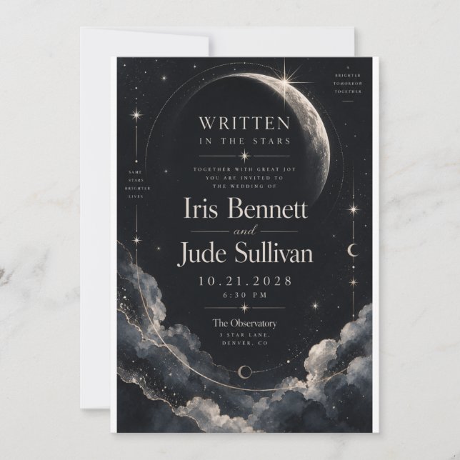 Convite de Casamento Crescente Celestial (Frente)