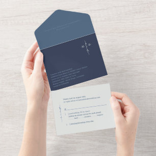 Convite de Casamento Cristão Cruz Monograma Azul