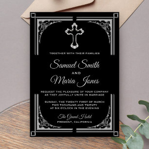 Convite de Casamento Cristão Cruz Prata Elegante