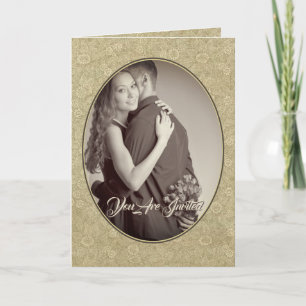 Convite de Casamento Cristão Damask Creme/Castanho