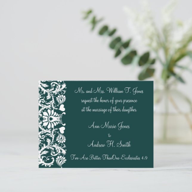 Convite de Casamento Cristão Deep Teal (Em pé/Frente)