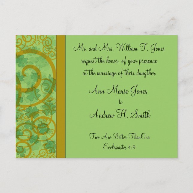 Convite de Casamento Cristão Irlandês Azul Verde (Frente)