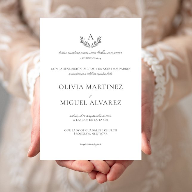 Convite de Casamento Cristão Olivia Wedding (Invitacion de boda católica sencilla y elegante digital para imprimir)