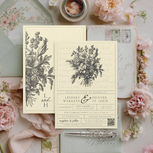 Convite de Casamento Cristão QR Floral Vintage Ama