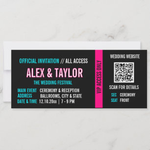 Convite de Casamento Cyberpunk Ticket Neon VIP