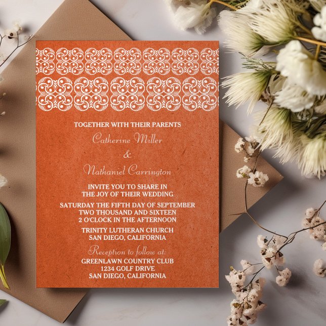 Convite de casamento da Boêmia Moderna Laranja (Orange Modern Bohemian Wedding Invite)