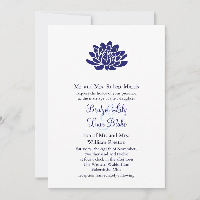Convite de casamento da Flor de Lotus Azul (Frente)