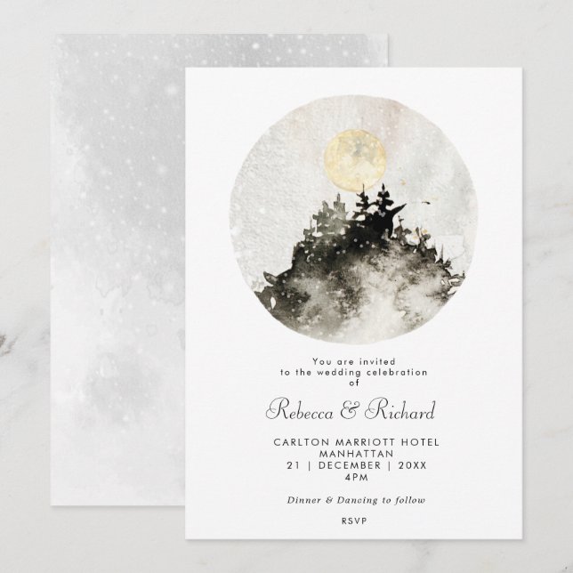 convite de casamento da floresta russa de inverno (Frente/Verso)