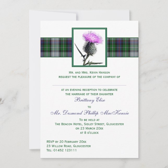 Convite de casamento da Noite de Tartan Verde Roxo (Frente)