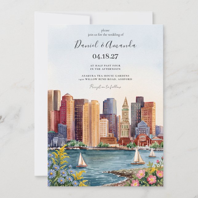 Convite de Casamento da Silhueta de Boston (Frente)