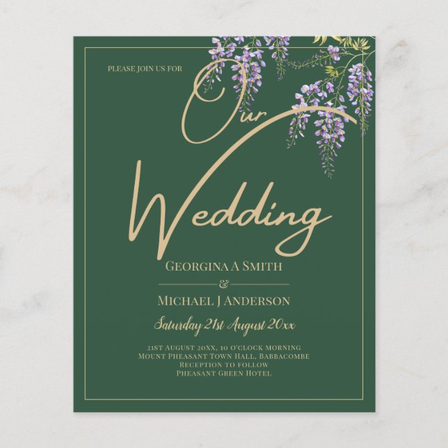 Convite de casamento da WISTERIA Roxa Verde LeahG (Frente)