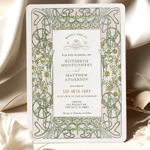 Convite de Casamento Daisies Vintage Art Nouveau p