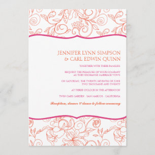 Convite de Casamento Dalia (Laranja e Fuchsia)
