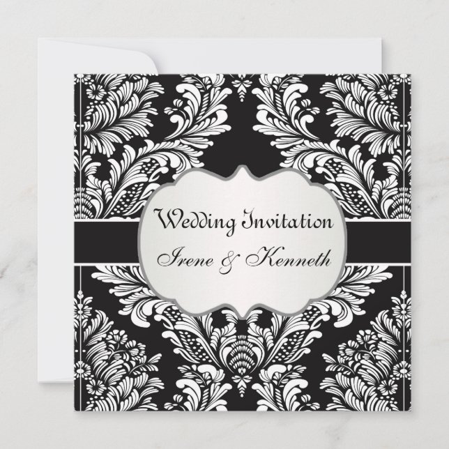 Convite de Casamento damasco branco folhado em pre (Frente)