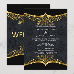 Convite de Casamento Damasco Ouro Preto