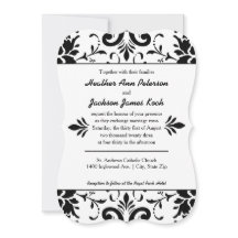 Convite de Casamento Damask Formal Preto e Branco