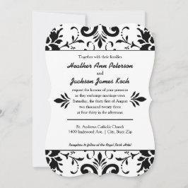 Convite de Casamento Damask Formal Preto e Branco
