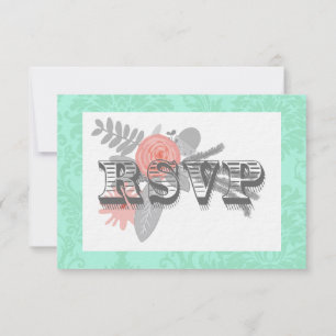 Convite de Casamento Damask Moderna em Verde Água