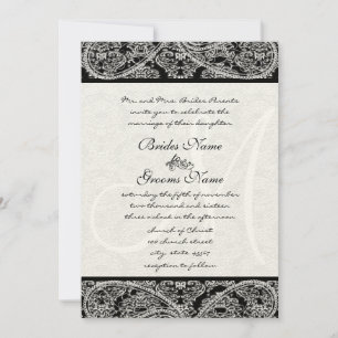 Convite de Casamento Damask Monograma Paisley Pret