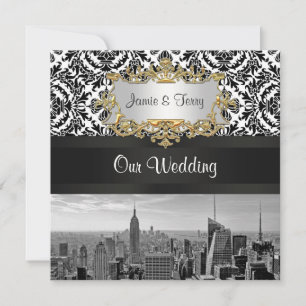 Convite de Casamento Damask NYC Skyline BW 431