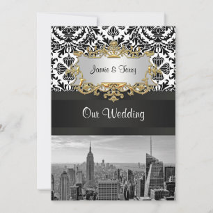 Convite de Casamento Damask NYC Skyline BW 431 V