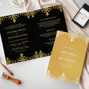Convite de Casamento Damask Preto Estilo Indiano O