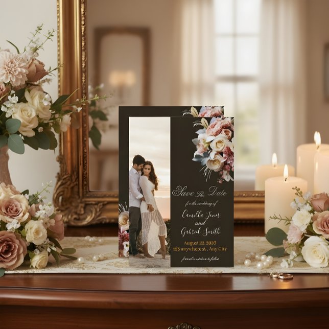 Convite de Casamento Dark Elegant Boho | Flor de L (Criador carregado)