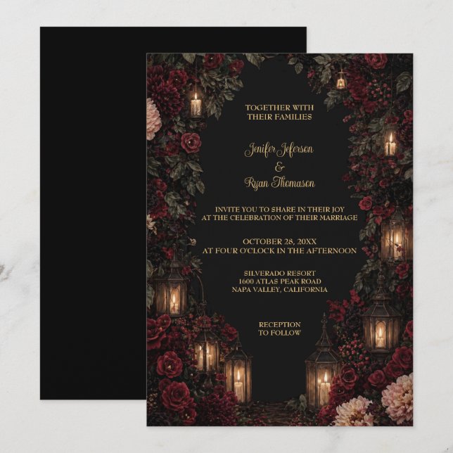 Convite de Casamento Dark Floral Gótico para o Hal (Frente/Verso)