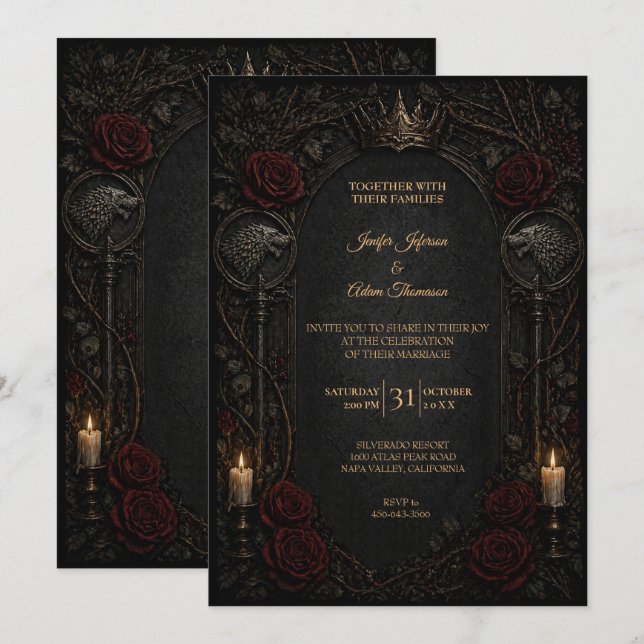 Convite de Casamento Dark GOT Gothic Halloween (Frente/Verso)