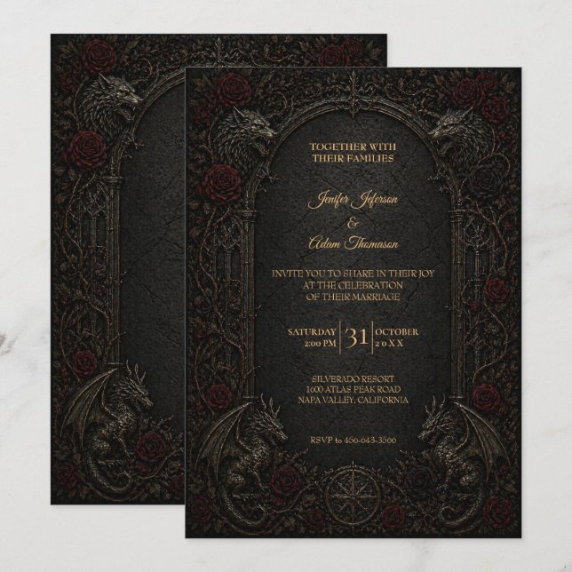 Convite de casamento Dark GOT Gothic no Halloween (Frente/Verso)