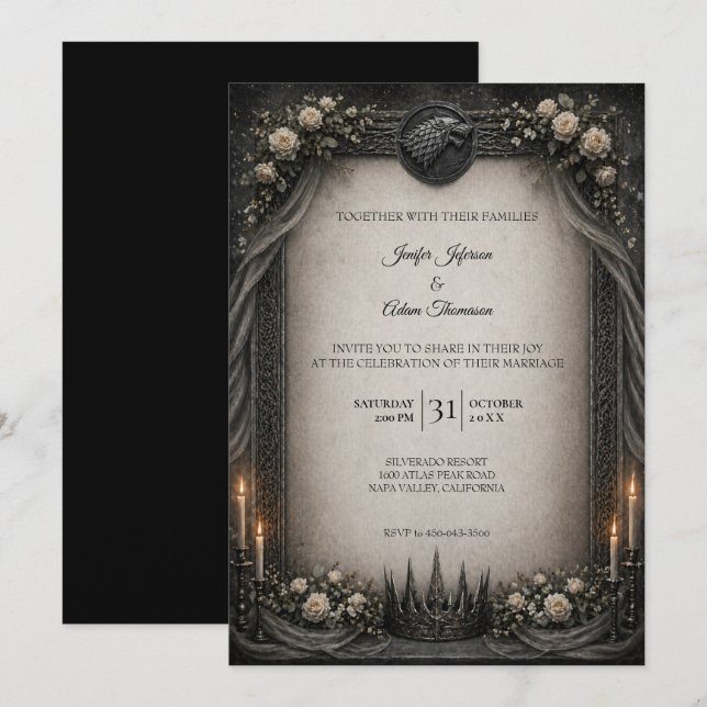 Convite de casamento Dark GOT Gothic no Halloween (Frente/Verso)