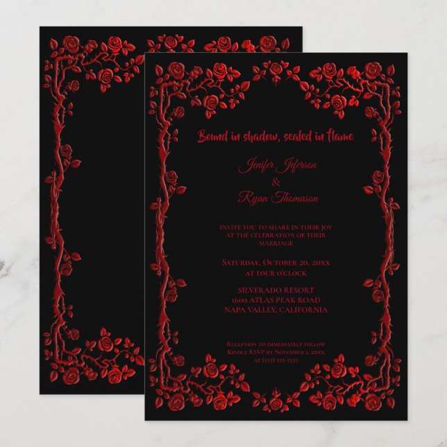 Convite de casamento Dark Gothic Halloween (Frente/Verso)