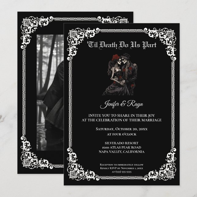 Convite de casamento Dark Gothic Halloween (Frente/Verso)