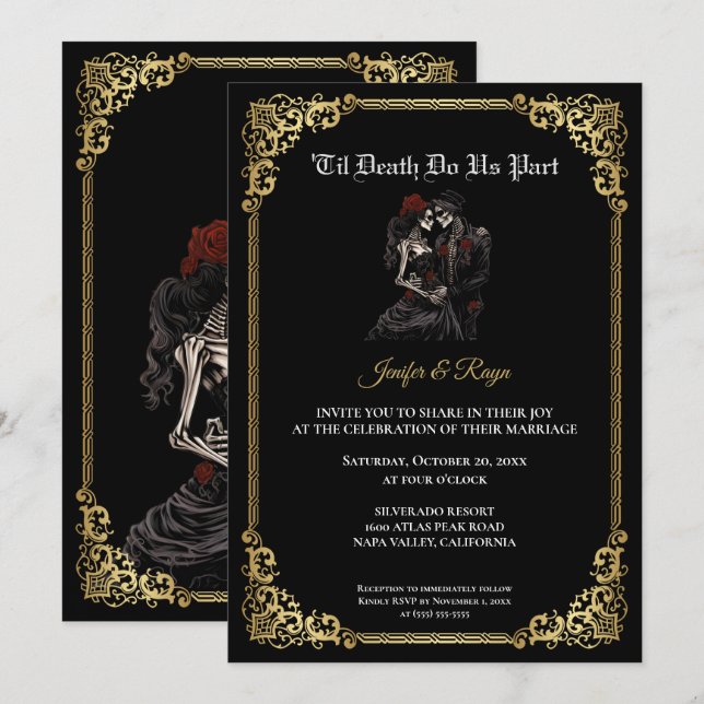 Convite de casamento Dark Gothic Halloween (Frente/Verso)