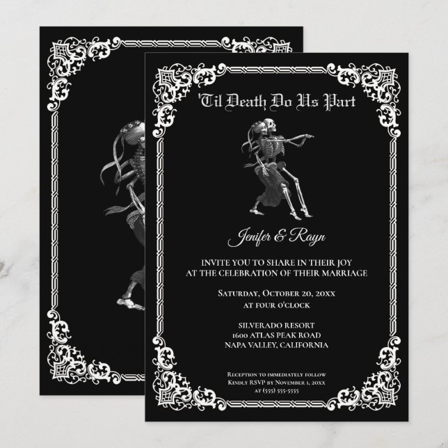 Convite de casamento Dark Gothic Halloween (Frente/Verso)