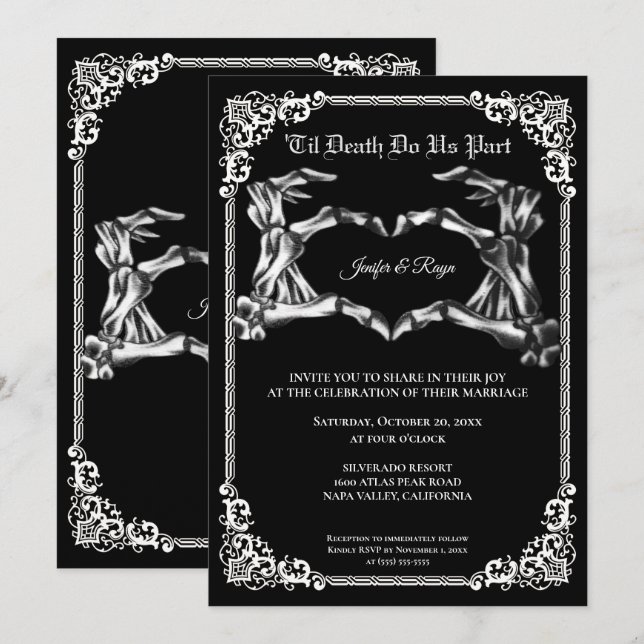 Convite de casamento Dark Gothic Halloween (Frente/Verso)